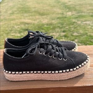 Tretorn Eve Platform Espadrille Lace Up Shoes Black 7.5
